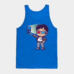 Cool Boy Taking Selfie With Phone Cartoon Tank Top